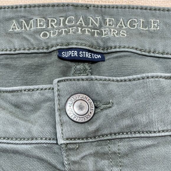 American Eagle Olive Twill Super Stretch Jeans, Distressed, Ladies Size 14 Reg. - Picture 3 of 5